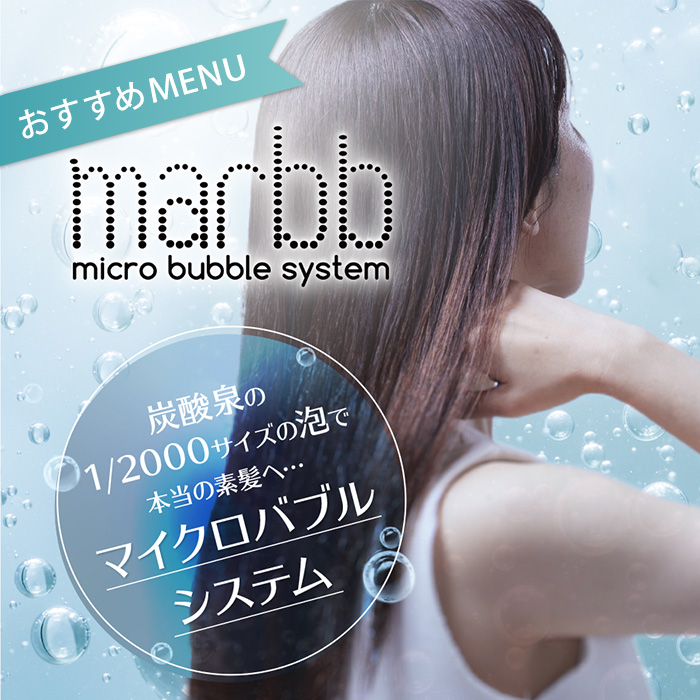 おすすめメニュー マイクロバブルシステム marbb(マーブ) 炭酸泉の1/2000サイズの泡で本当の素髪へ…